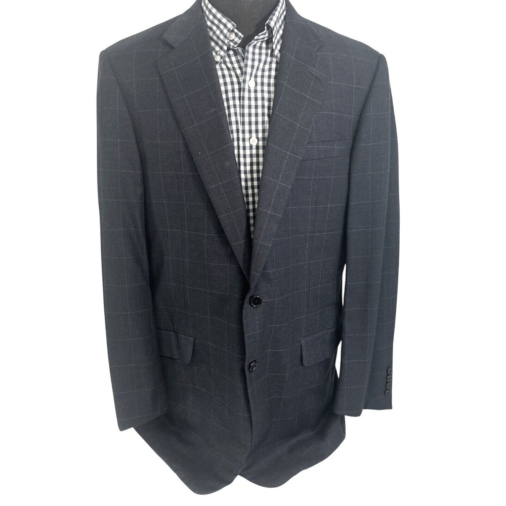 Hickey Freeman Gray Check Plaid Blazer Loro‎ Piana Fabric Italy Tasmanian 42 L